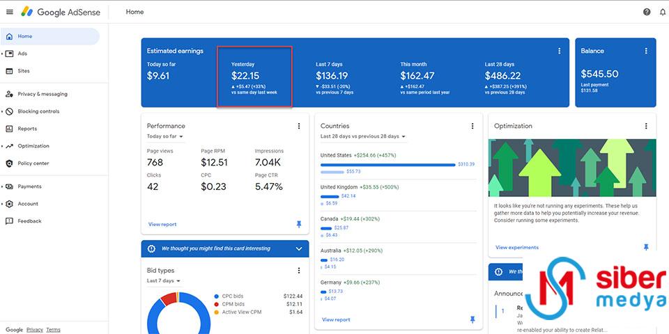 Google AdSense Dashboard