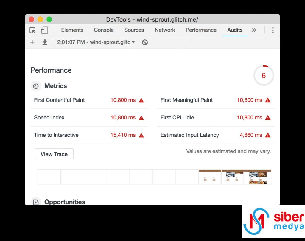 Chrome Geliştirici Araçları audits