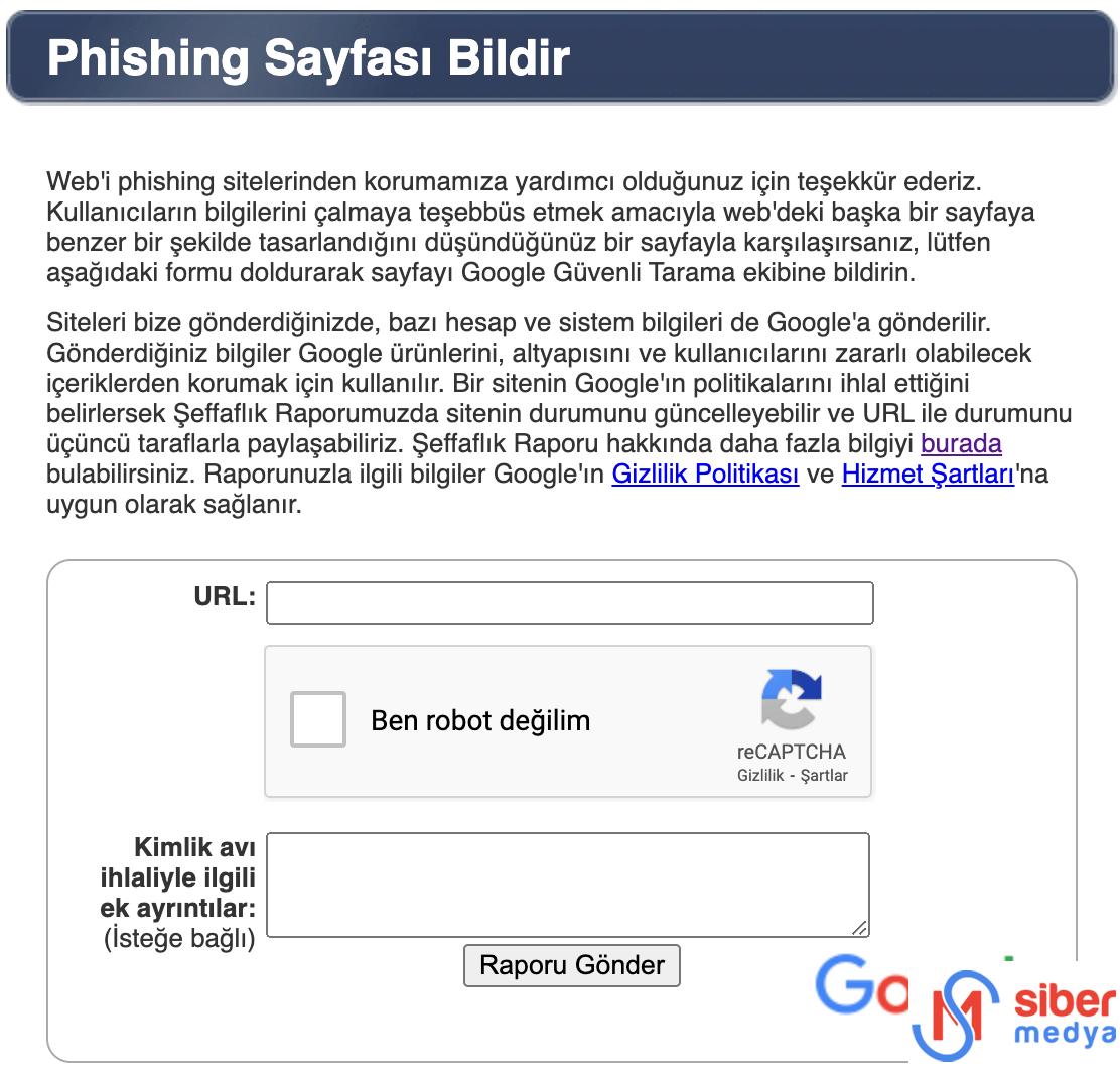 Phishing Sayfası Bildir