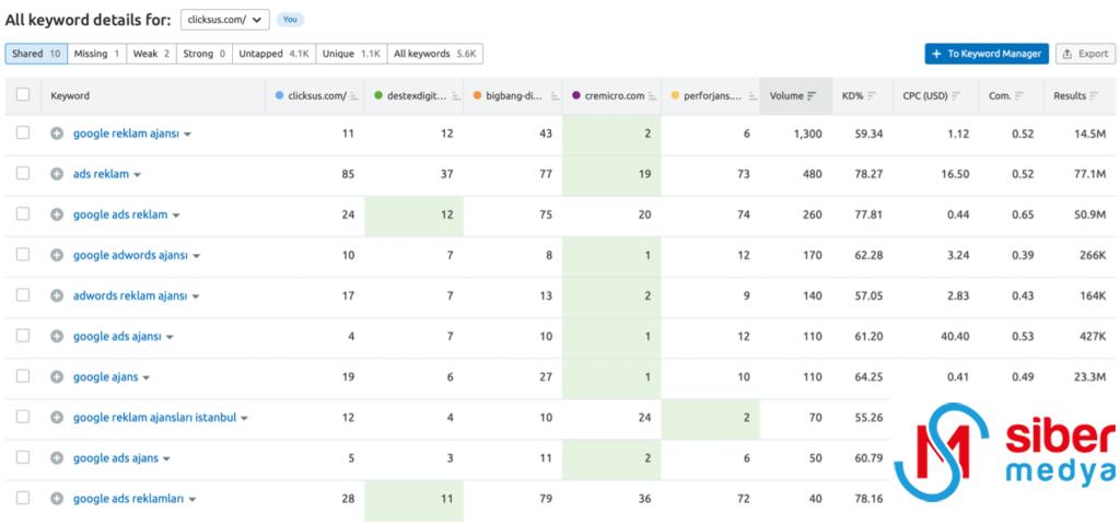 semrush-anahtar-kelime-karsilastirma-raporu