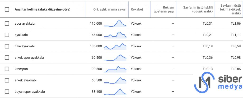 anahtar kelime analizi sonuçları