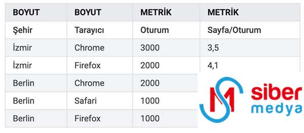 google analytics boyut ve metrikleri