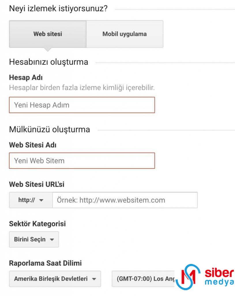 google analytics hesap oluşturma