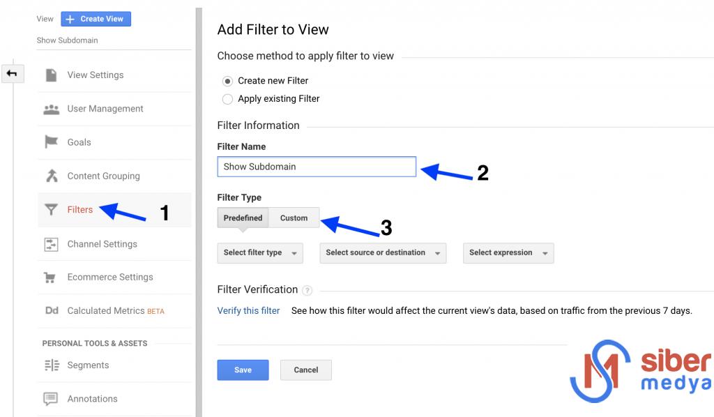 google analytics görünüme filtre ekleme