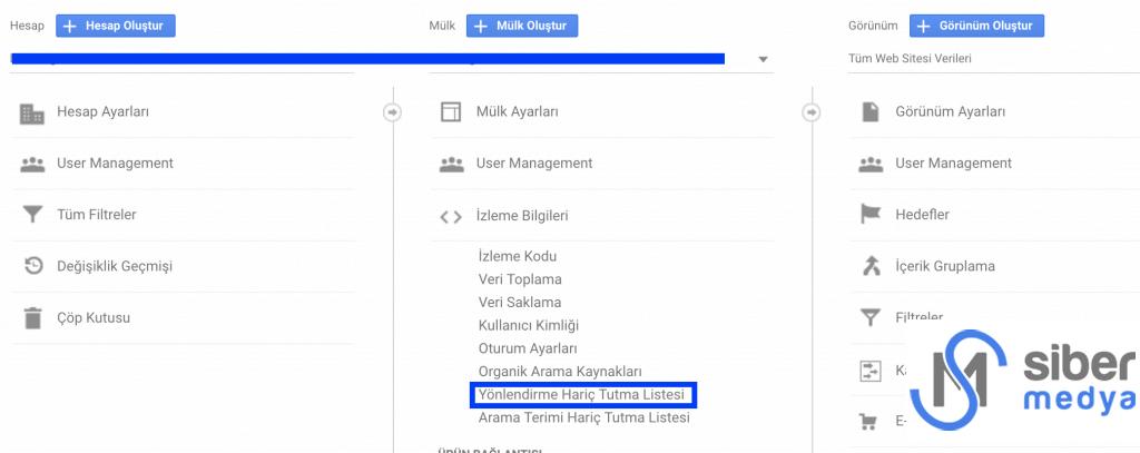 google analytics yönlendirme hariç tutma