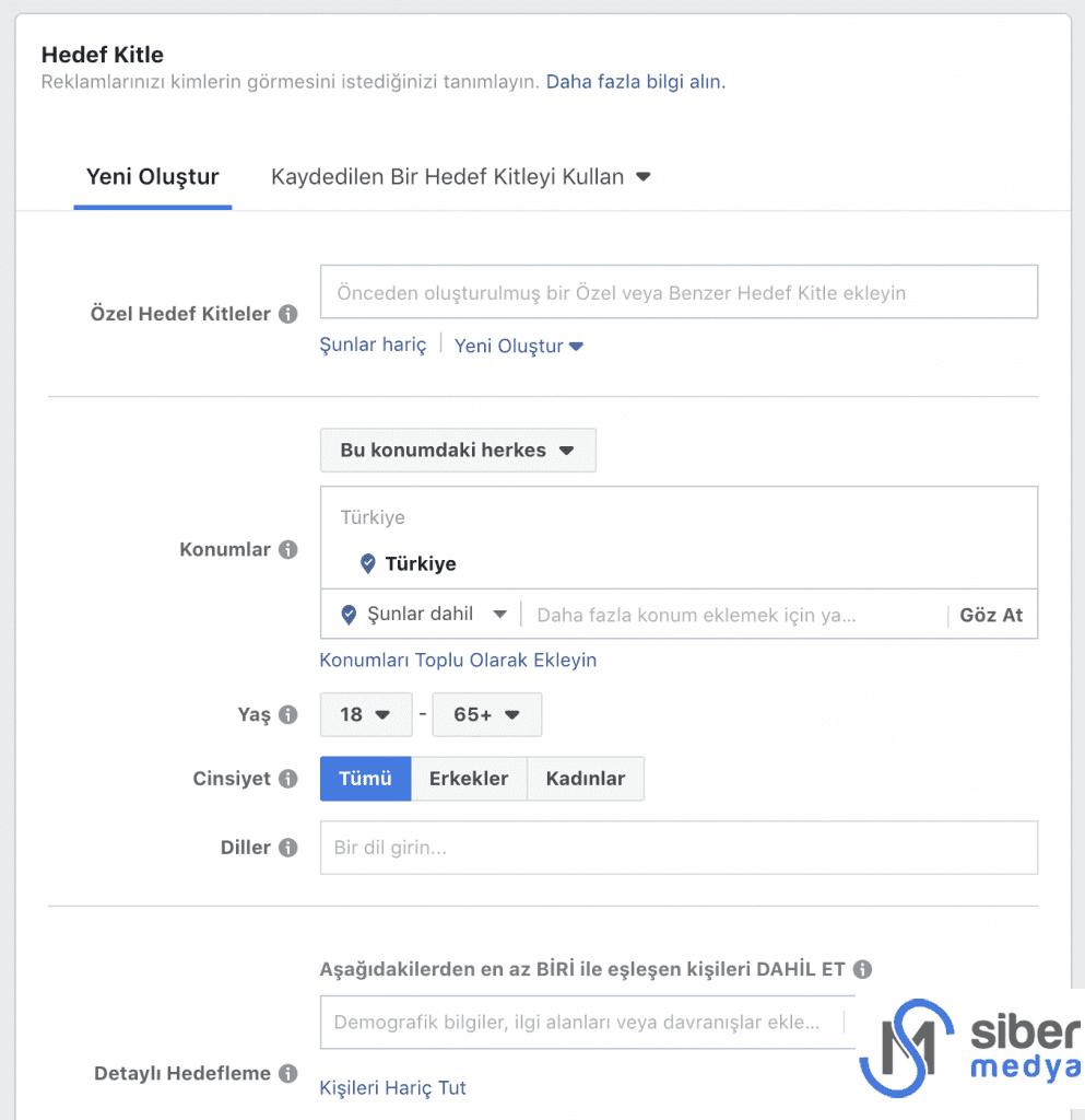 facebook reklam hedef kitle ayarları