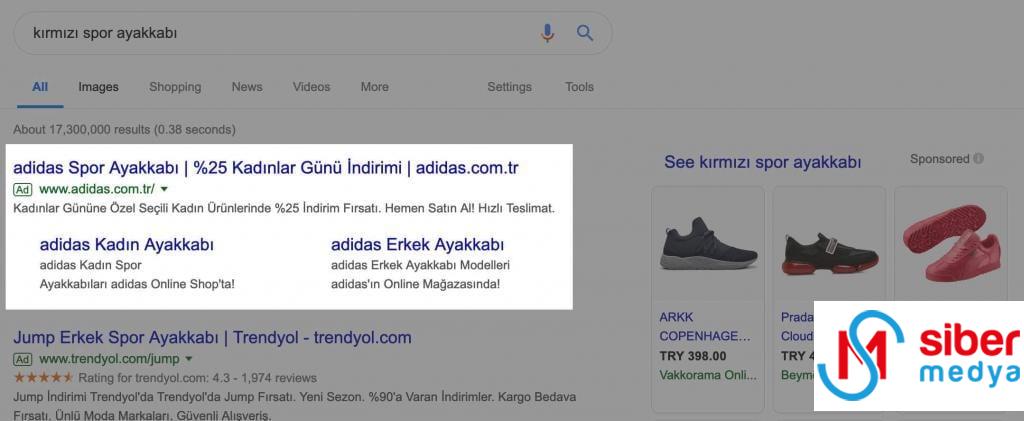 google arama ağı reklam örneği